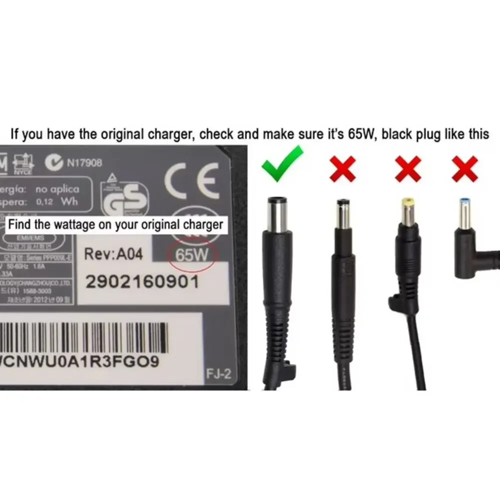 NWOB OEM Genuine HP TPC-LA58 65W AC Adapter Charger 19.5V 3.33A w/ Power Cord